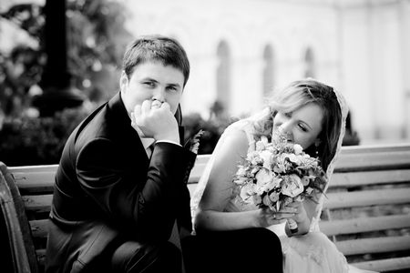 On the image there is bride and bridegroom.の写真素材