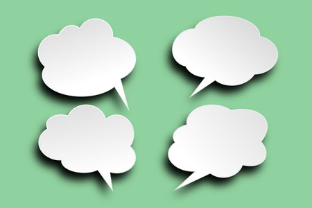 set of speech bubbles on green background. message box outline cartoon vector illustration design....