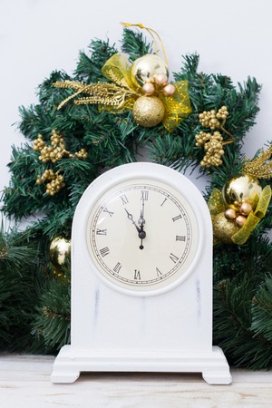 Christmas decoration, white clockの写真素材