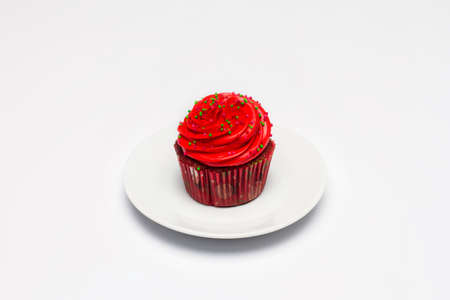 Red Cupcake on a light background. の写真素材
