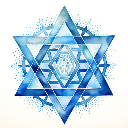 Star of David watercolor illustration isolated on white background. Jewish religion symbol. Rosh Hashanah, Jewish New Year holiday, Hannukah greeting card. Jerusalem dayの素材