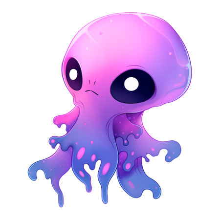 Funny cartoon monster character isolated on transparent background. Cute and funny alien. Kids cartoon character design for print card, poster, t-shirt, logo, emblem or stickerの素材