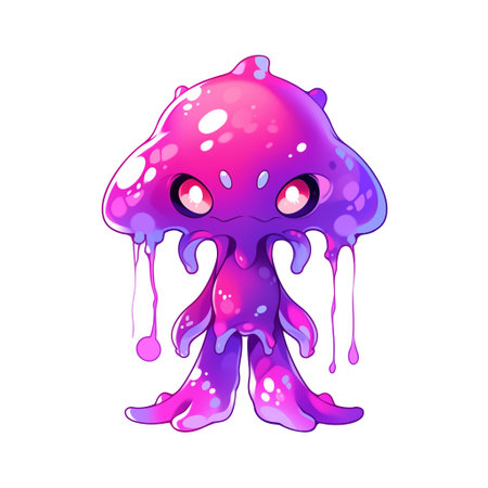 Funny cartoon monster character isolated on transparent background. Cute and funny alien. Kids cartoon character design for print card, poster, t-shirt, logo, emblem or stickerの素材