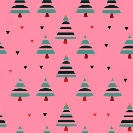 Fir trees silhouettes, minimal winter seamless pattern on pink background. Coniferous forest. Christmas and New Year concept. Design for textile, fabric, print, wrapping, wallpaperの素材