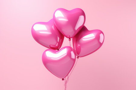 Rose heart shaped balloons isolated on pink background. Air balloons for birthday, party, celebrate anniversary, wedding, women's, mother's day. St. Valentine's day concept.の素材