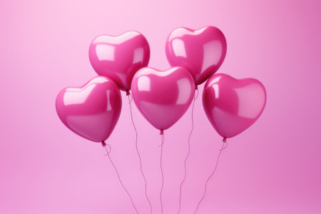 Rose heart shaped balloons isolated on pink background. Air balloons for birthday, party, celebrate anniversary, wedding, women's, mother's day. St. Valentine's day concept. Romanticの素材
