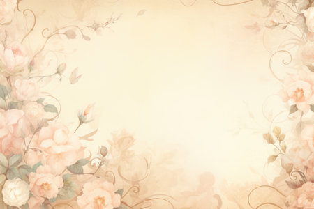 Romantic vintage frame with beautiful roses. Border with beautiful spring or summer border. Greeting card template, invitation or postcard for wedding, birthday, valentine,の素材