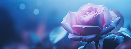 Floral background with beautiful purple rose on light violet background. Love concept. Flower for Valentine, woman, mothers day, birthday or weeding. Design for greeting cardの素材