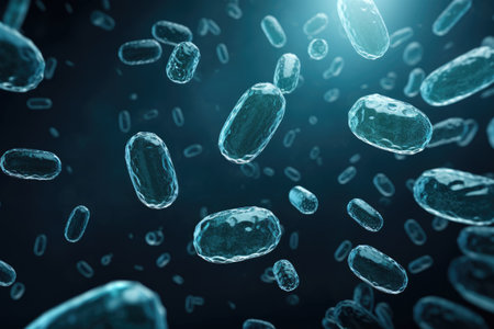 Escherichia coli bacterium, E.coli as part of intestinal normal flora. Bacteria outbreak and bacterial infection as a microscopic background. Dangerous disease strainの素材