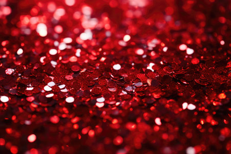 Abstract bright red glitter lights background. Circle blurred bokeh. Romantic backdrop for Christmas, Valentines day, womens day, holiday or eventの素材