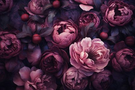 Bright pink and purple beautiful peonies pattern. Wedding decoration backgroundの素材