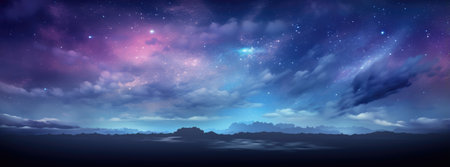 Dramatic sky background with dark rainy clouds at sunset. Purple fluffy clouds over lakeの素材