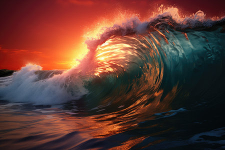 Colorful Ocean Wave. Sea water in crest shape. Summer vacation and travel conceptの素材