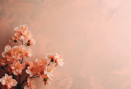 Flowers on light pink background. Greeting card, banner, poster for wedding, mothers or women's dayの素材