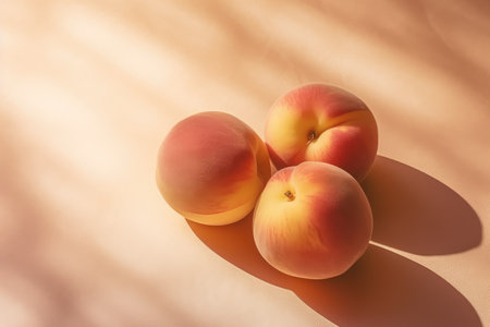 Fresh apricot or peach fruits. Creative food background. Vegan, vegetarian conceptの素材