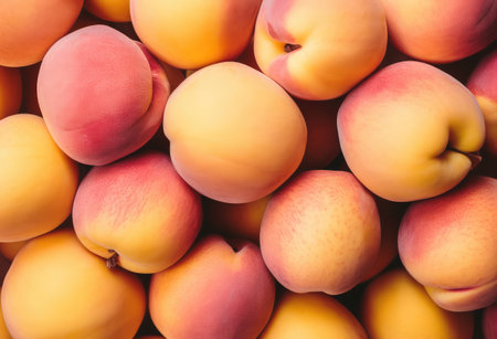 Fresh apricot or peach fruits. Creative food background. Vegan, vegetarian conceptの素材