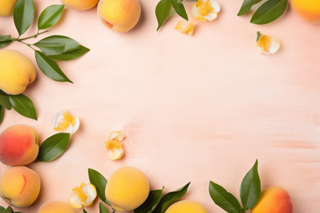 Fresh apricot or peach fruits. Creative food background. Vegan, vegetarian conceptの素材