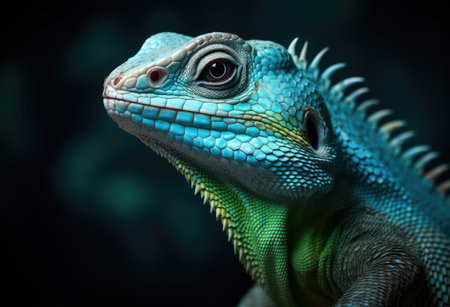 Beautyfull green chamelon. Veiled colorful chameleon on branch. Reptile lizardの素材