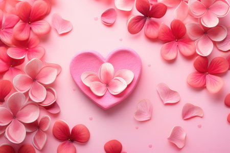 Pink flowers and hearts on light pink background. Women's day, Valentines dayの素材