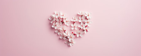 Pink flowers and hearts on light pink background. Women's day, Valentines dayの素材