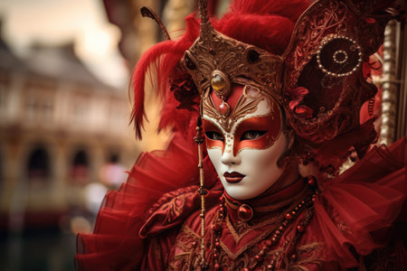 Colorful masks and costumes at traditional Carnival in Venice. Mardi Gras, masquerade partyの素材