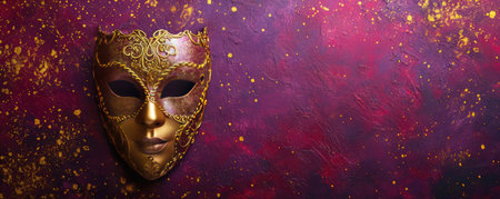 Venetian carnival mask on dark background. Carnival party concept. Festive backdropの素材