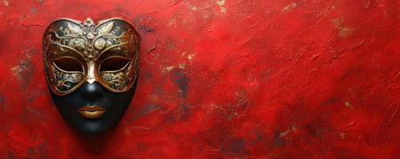 Venetian carnival mask on dark background. Carnival party concept. Festive backdropの素材