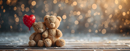 Teddy bear with a red heart shaped balloon. Valentine's dayの素材