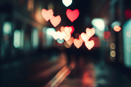 Heart bokeh background, night city lights. City in love. Valentine's Dayの素材
