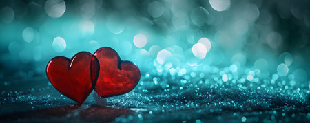 Two shining hearts on dark background. Love, Valentine's day. Romanticの素材