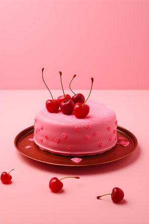 Sweet berries cake for Valentine's day or birthday. Celebration concept. Love and romanticの素材
