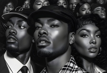 Group portrait of African American people. Black history month. Freedom, justice and demonstrationの素材