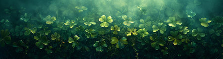 Clover leaves on green background. Three-leaved shamrocks. St Patrick's Day holiday symbolの素材