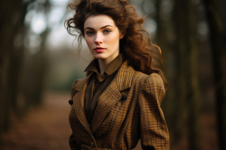 Portrait of elegant woman wearing vintage costume. Stylish look in retro styleの素材