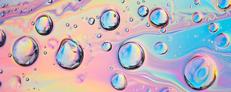 Serum or water drops on blue, pink and purple surface background. Toner, cleanser lotion, hyaluronicの素材