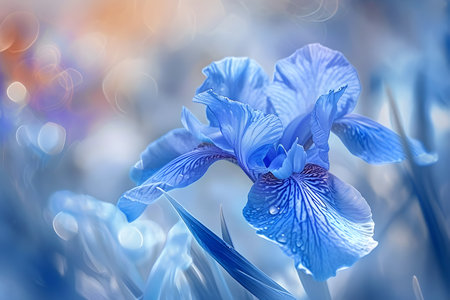 Close up of purple japanese iris flowers in summer garden. Spring nature. Romantic backgroundの素材