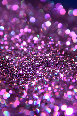Abstract purple and pink glitter lights background. Circle blurred bokeh. Romantic backdropの素材