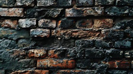 Rough grunge black brick wall texture background. Old dark stone, brickworkの素材