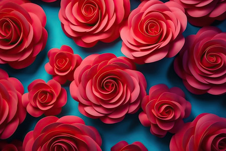 Colorful paper spring flowers and leaves wallpaper. Bright greeting card designの素材