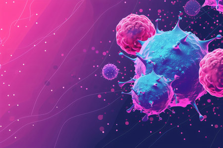 Tumor microenvironment background with cancer cells, T-Cells, nanoparticles. Oncology researchの素材
