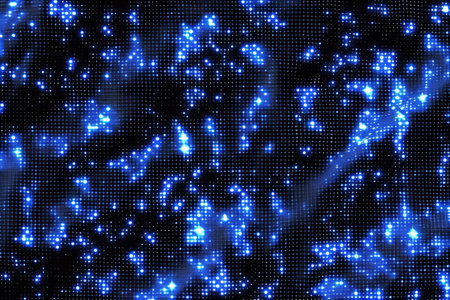 Abstract neon pattern with blue shining stars on black background. 80s, 90s retro style. Night clubの素材