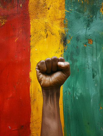 Hand raised with closed fist. Black power hand, protest and revolution gesture. Black lives matterの素材