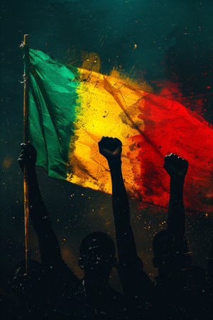 Hand raised with closed fist. Black power hand, protest and revolution gesture. Black lives matterの素材