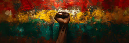 Hand raised with closed fist. Black power hand, protest and revolution gesture. Black lives matterの素材