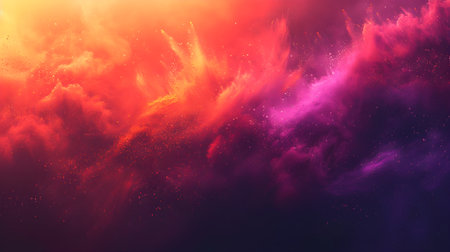 Freeze motion of colorful powder explosion on dark background. Holi celebration, festival of colorsの素材
