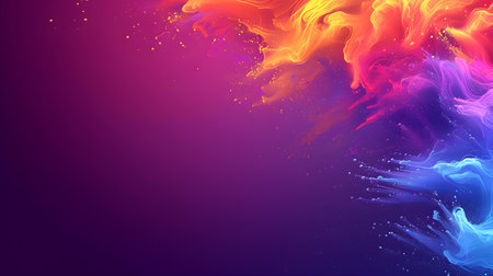 Freeze motion of colorful powder explosion on dark background. Holi celebration, festival of colorsの素材