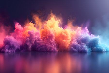 Freeze motion of colorful powder explosion on dark background. Holi celebration, festival of colorsの素材