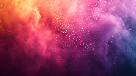 Freeze motion of colorful powder explosion on dark background. Holi celebration, festival of colorsの素材