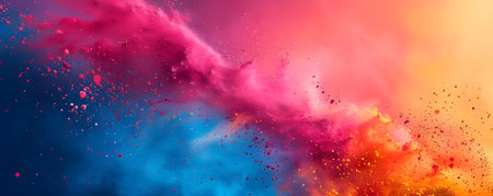 Freeze motion of colorful powder explosion on dark background. Holi celebration, festival of colorsの素材