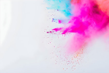 Freeze motion of colorful powder explosion on dark background. Holi celebration, festival of colorsの素材